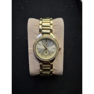 Womens Gold Tone Quartz Gold Wristband With Diamond Bezel